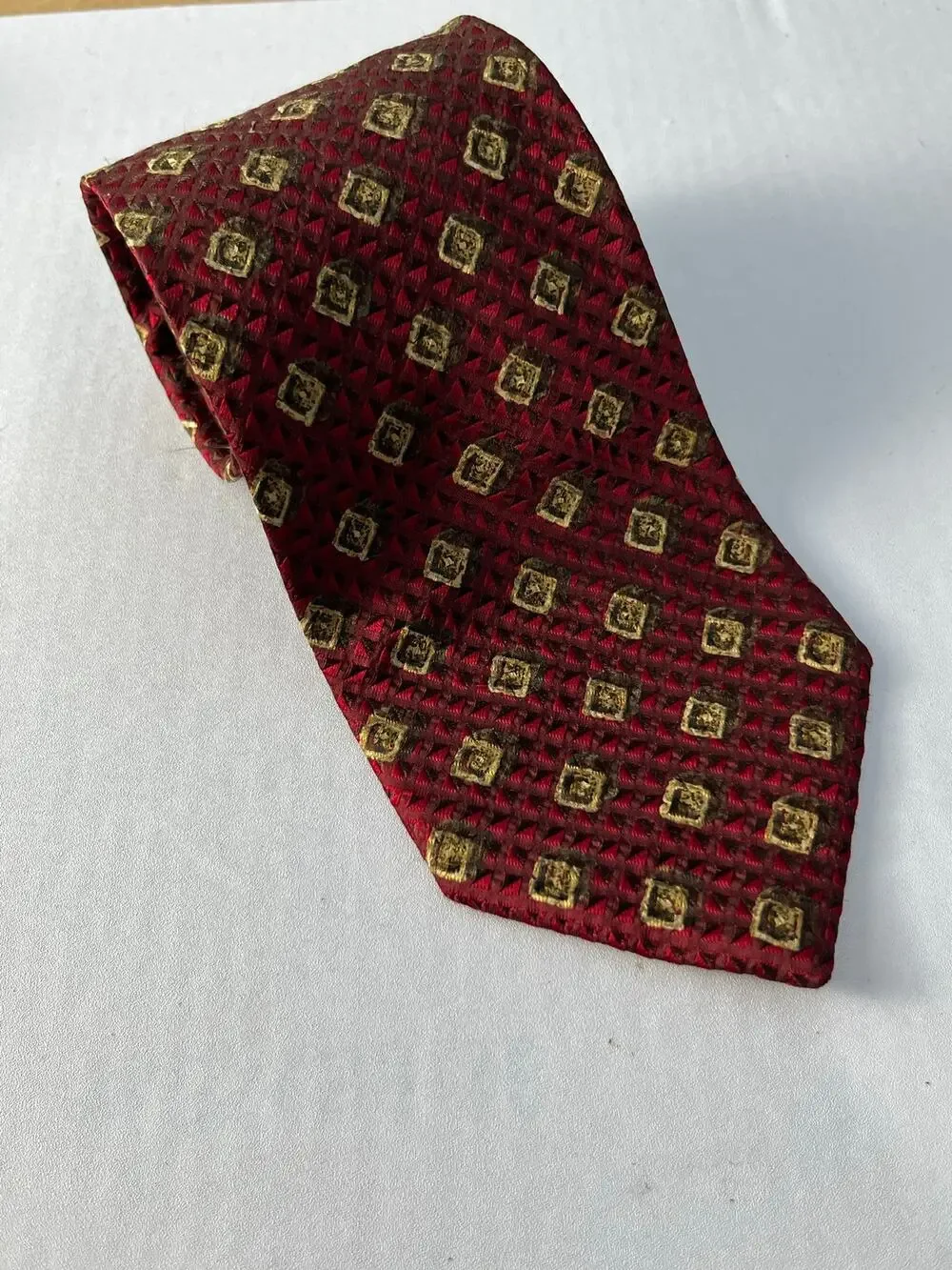 Ermenegildo Zegna Jacquard Silk Necktie Maroon Geometric Academia Office